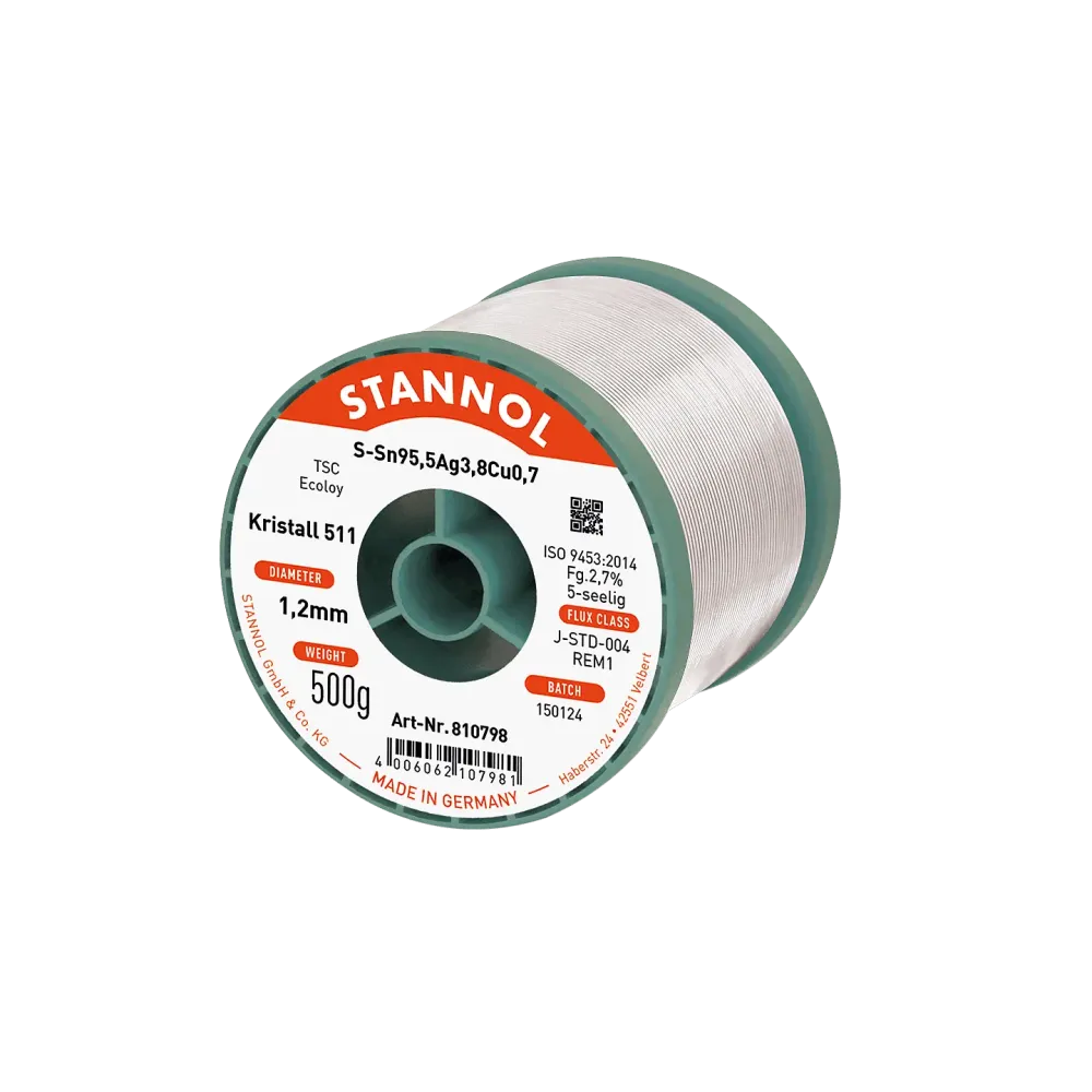 Solder wire crystal 511, Sn95,5Ag3,8Cu0,7 - TSC, RE M1, 1.2mm, 500g