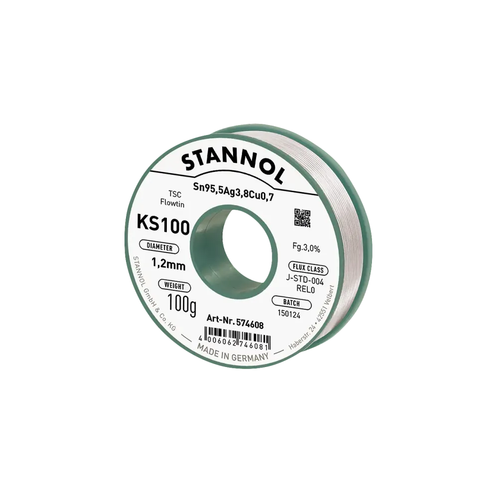 Solder wire KS100, Sn95,5Ag3,8Cu0,7 - FLOWTIN TSC, RE L0, 1.2mm, 100g
