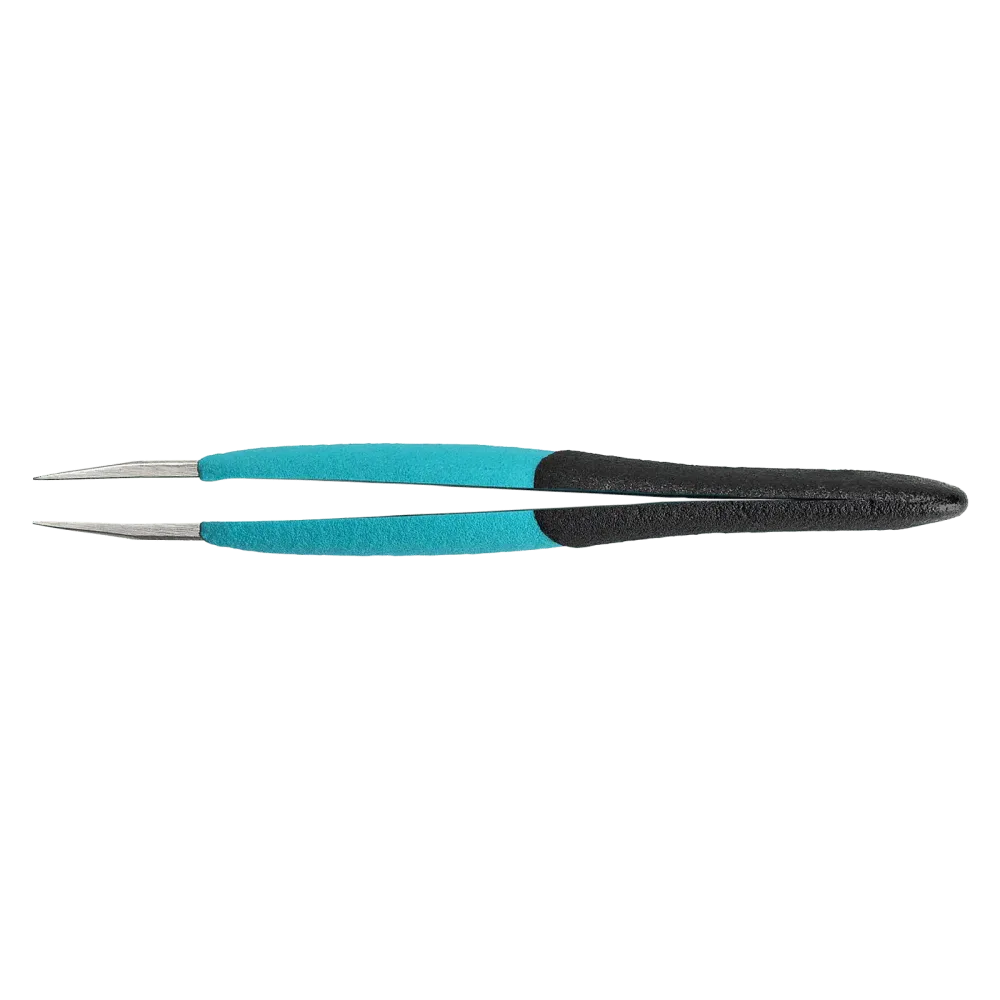 Ergonomic, very robust precision tweezers with straight, strong tips