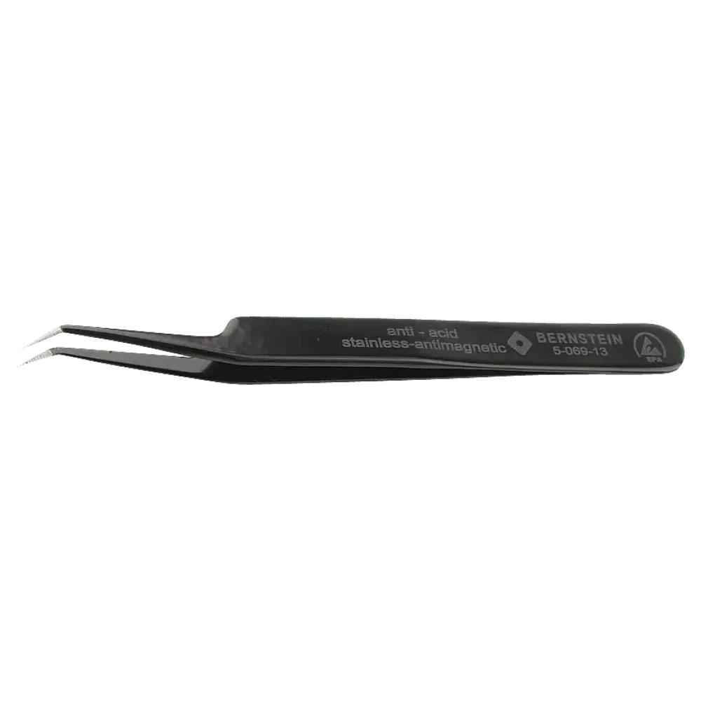 ESD SMD tweezers 115mm shape 5abb-Z stainless steel angle 30° serrated, dissipative