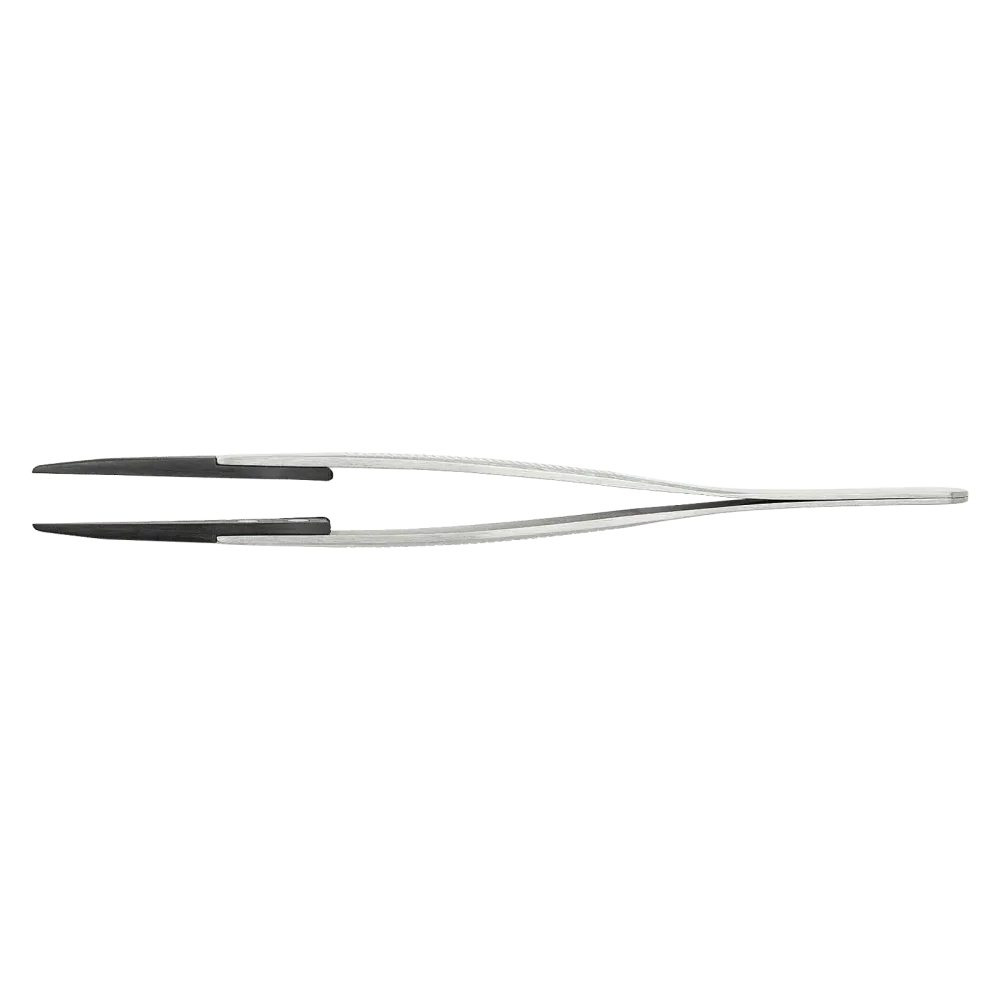 Precision tweezers with pointed plastic tips (PPS) and serrated finger grip