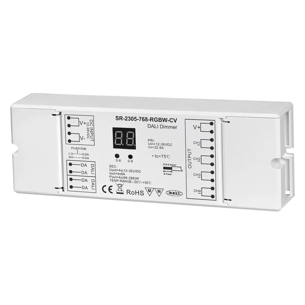 4 channel DALI DT6 / AC PUSH LED dimmer, RGBW, constant voltage 12-36VDC, max. 1152W
