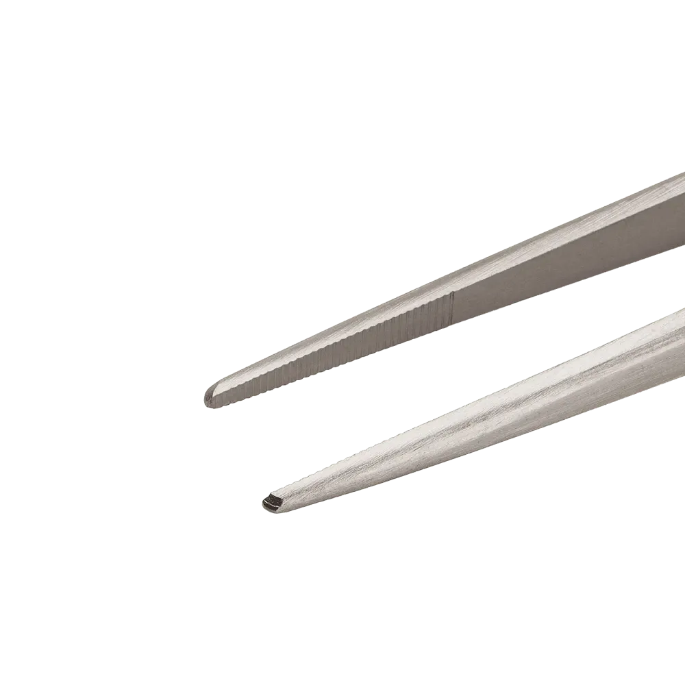 Precision tweezers with medium-fine tips and serrated finger profile