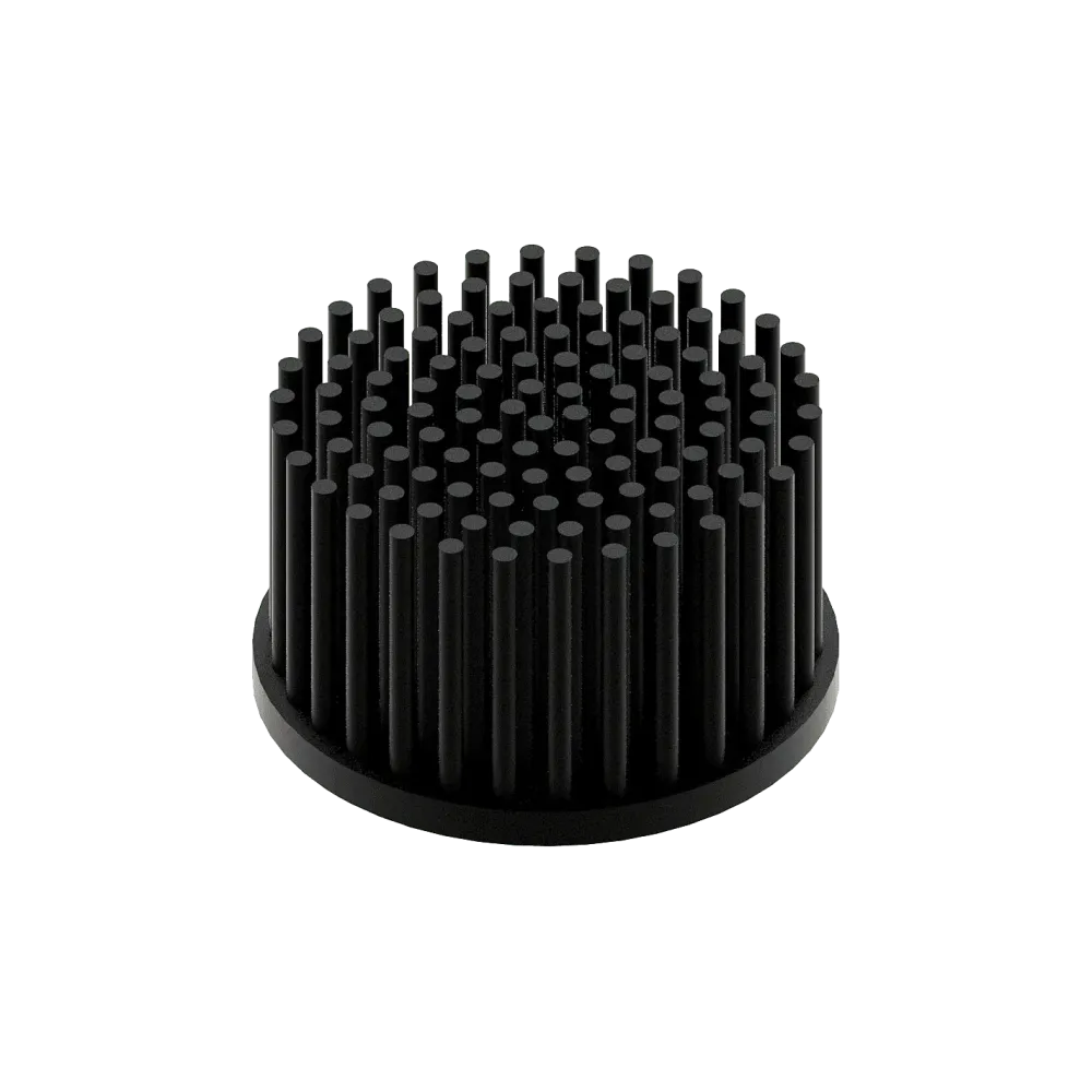 LED pin fin heat sink, ø70mm, H 40mm, Base 5mm, Black anodized
