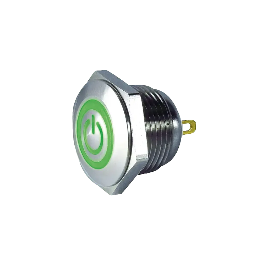 Illuminated Pushbutton switch with power imprint, green