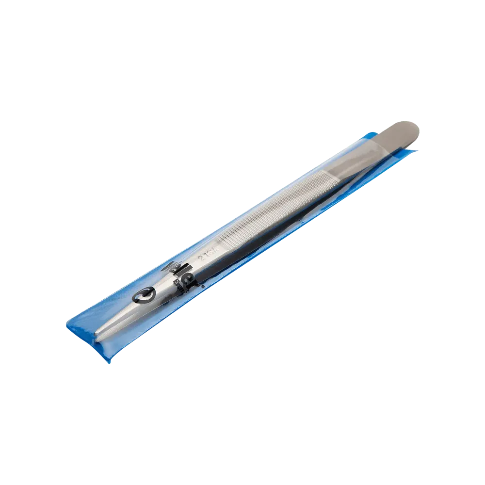 Precision tweezers with medium-fine tips and serrated finger profile