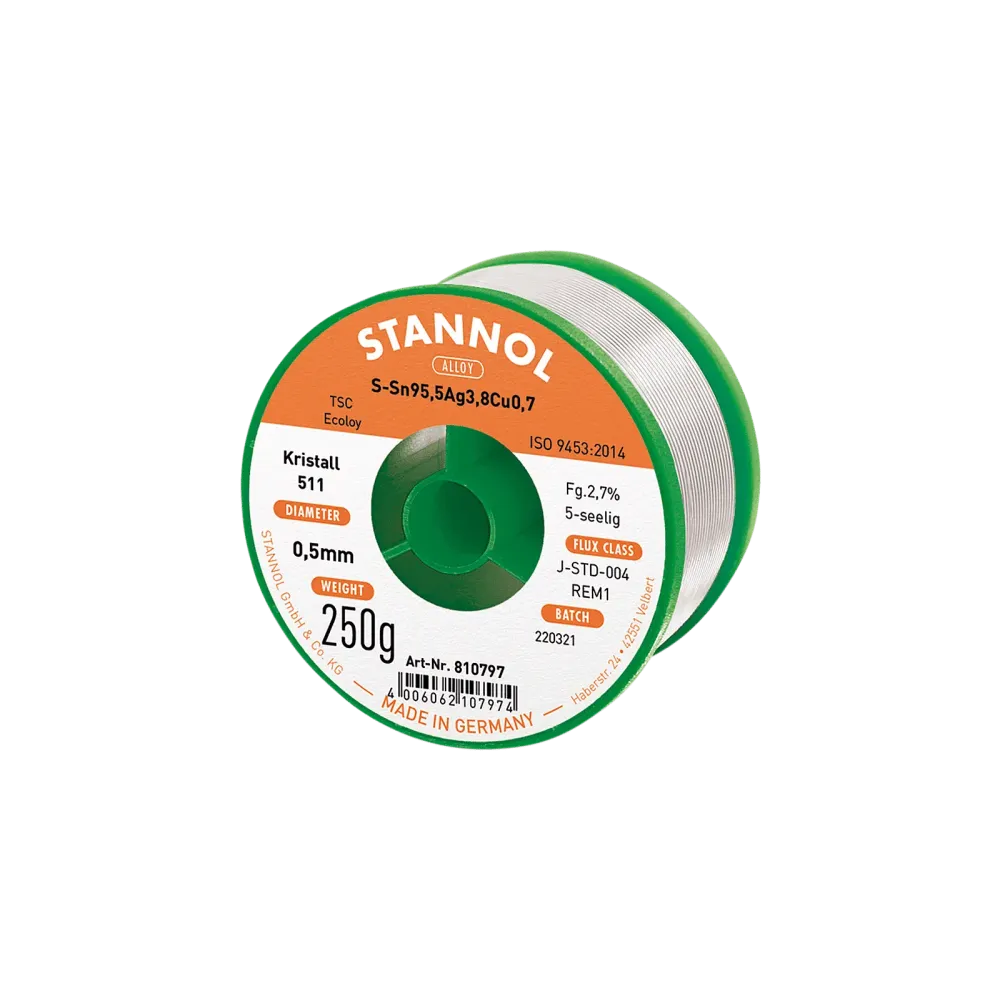 Solder wire crystal 511, Sn95,5Ag3,8Cu0,7 - TSC, RE M1, 0.5mm, 250g