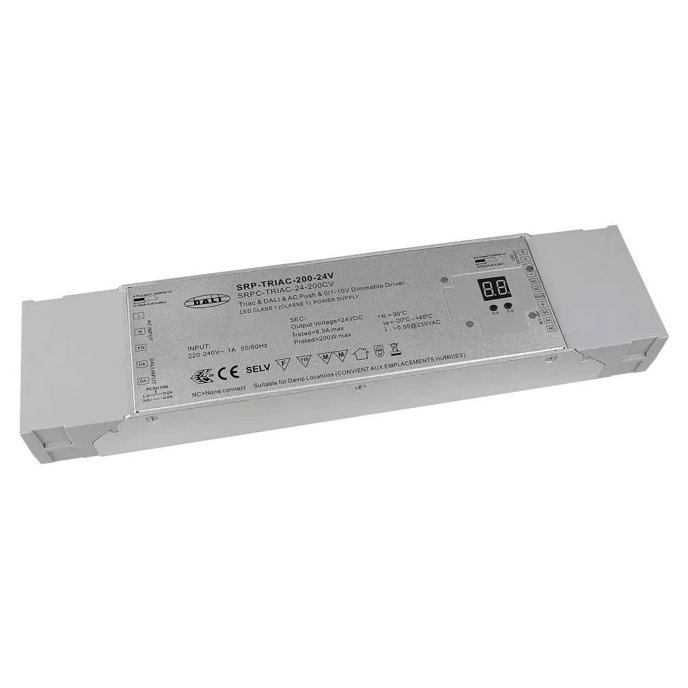 200W DALI/Push, TRIAC, 0/1-10V, 24Vdc constant voltage LED driver