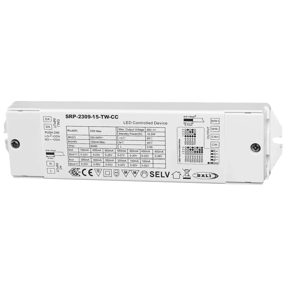 15W DALI DT8, Tunable white, constant current LED driver