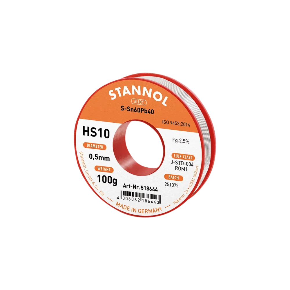 Solder wire HS10, Sn60Pb40, RO M1, 0.5mm, 100g