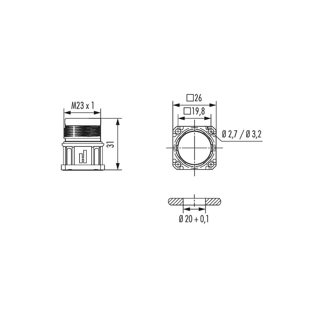 Housing M23 appliance coupler Power Front panel mounting