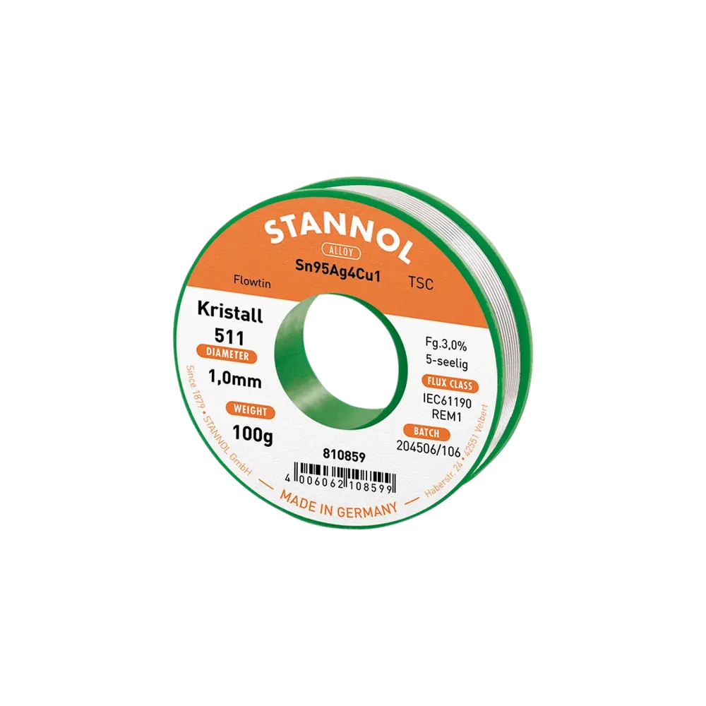 Solder wire crystal 511, Sn95,5Ag3,8Cu0,7 - FLOWTIN TSC, RE M1, 1mm, 100g