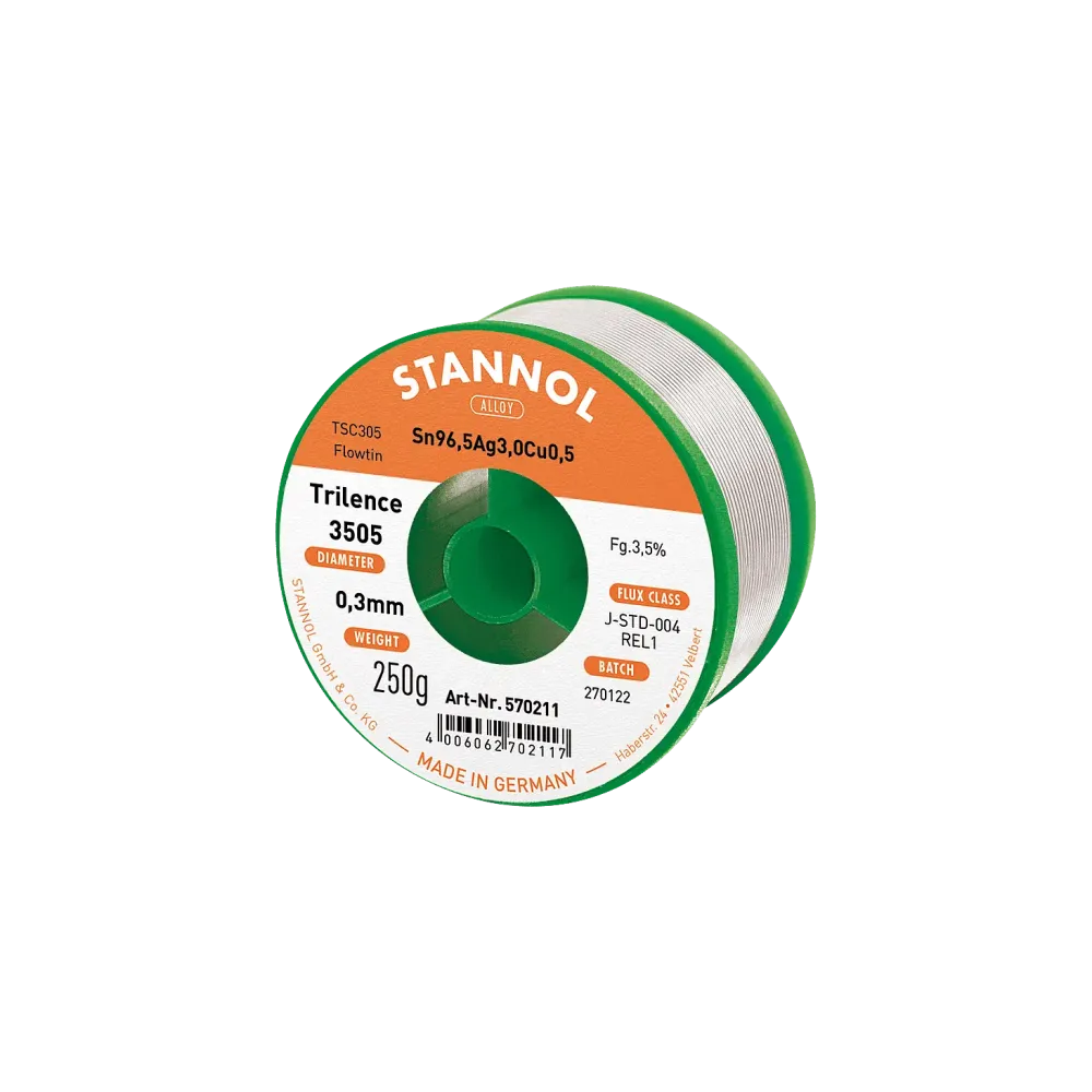 Solder wire Trilence 3505, Sn96,5Ag3Cu0,5 - FLOWTIN TSC305, RE L1, 0.3mm, 250g