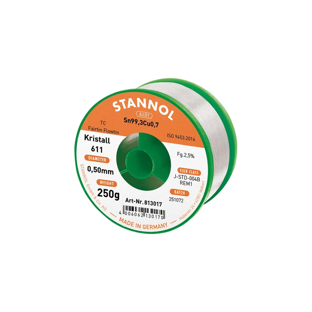 Solder wire crystal 611, Sn99,3Cu0,7 - FLOWTIN TC - Fairtin, 0.5mm, 250g