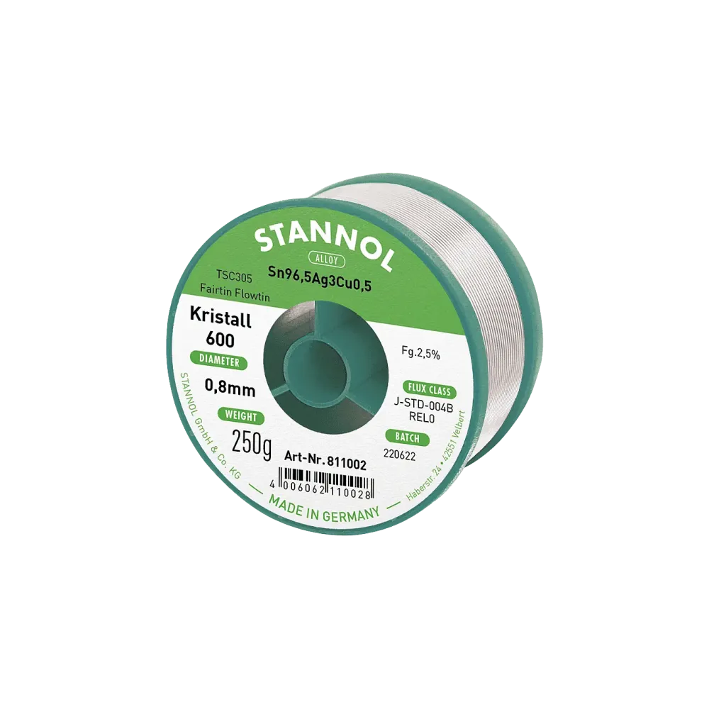 Solder wire crystal 600, Sn96,5Ag3Cu0,5 - FLOWTIN TSC305 - Fairtin, 0.8mm, 250g