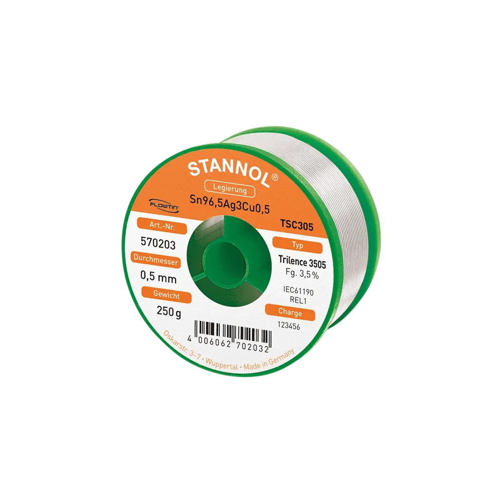 Solder wire Trilence 3505, Sn96,5Ag3Cu0,5 - FLOWTIN TSC305, RE L1, 0.5mm, 250g