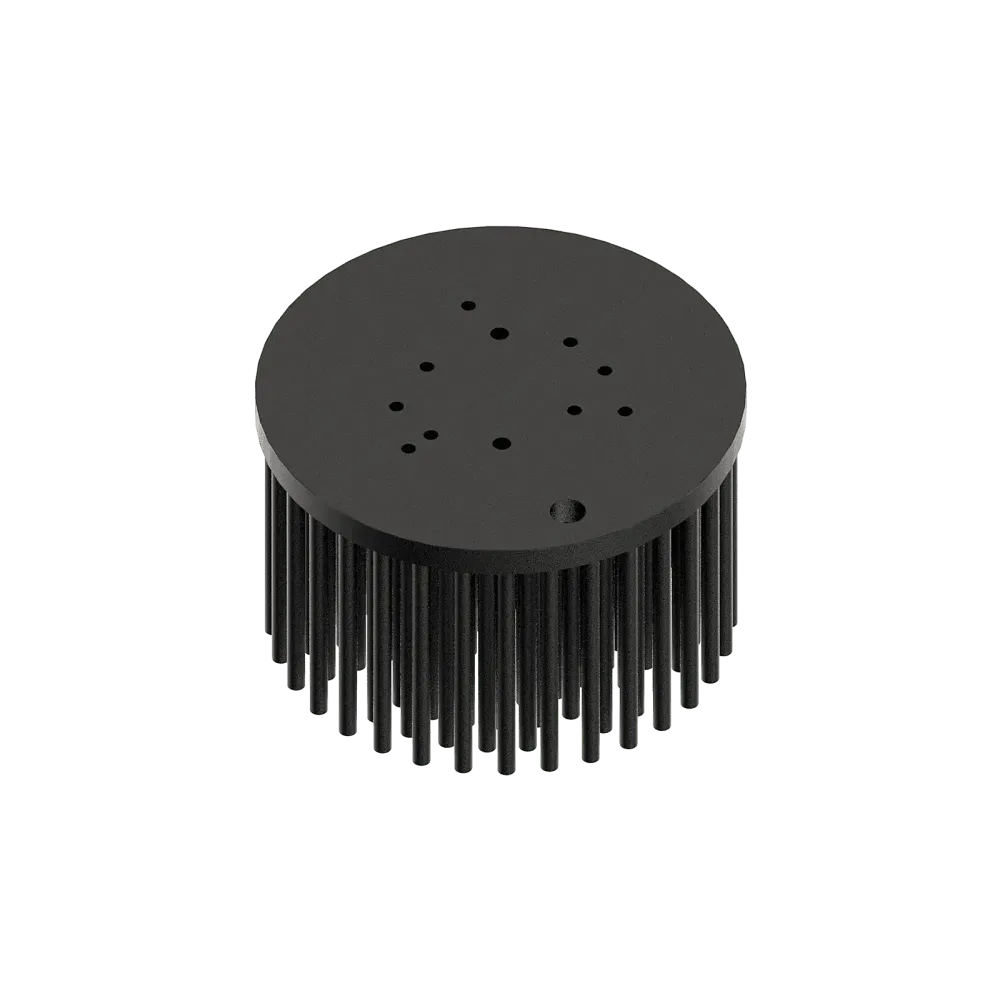 Zhaga LED pin fin heat sink, ø80mm, H 50mm, Base 5mm, Black anodized