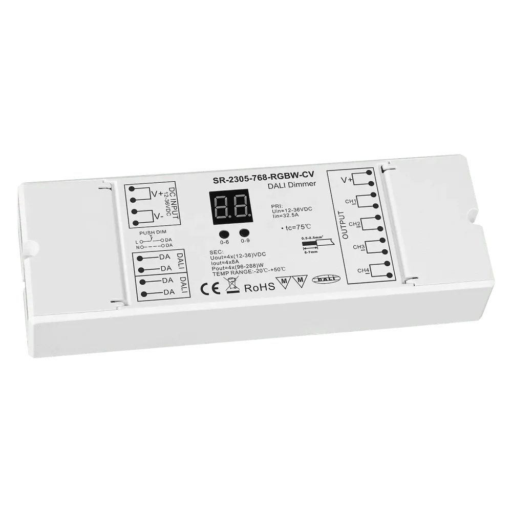 4 channel DALI DT6 / AC PUSH LED dimmer, RGBW, constant voltage 12-36VDC, max. 1152W