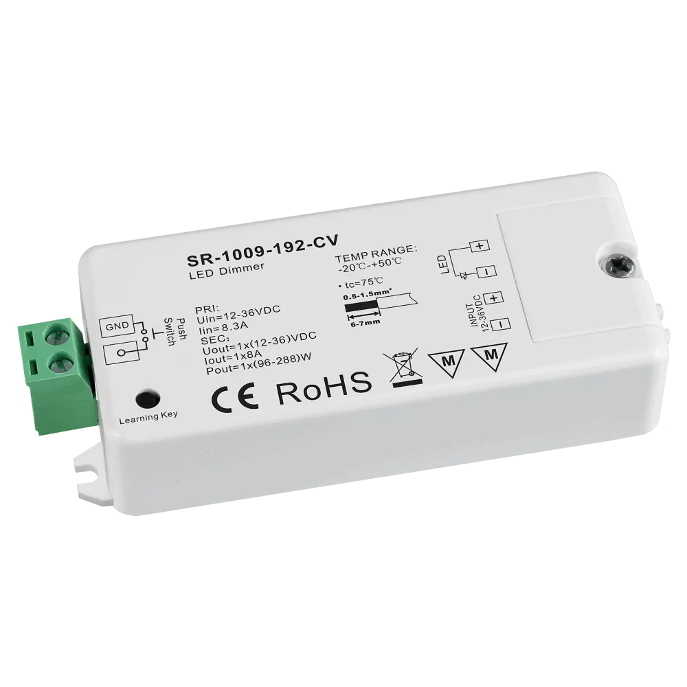1 channel RF / LV PUSH LED dimmer, constant voltage 12-36VDC, max. 288W
