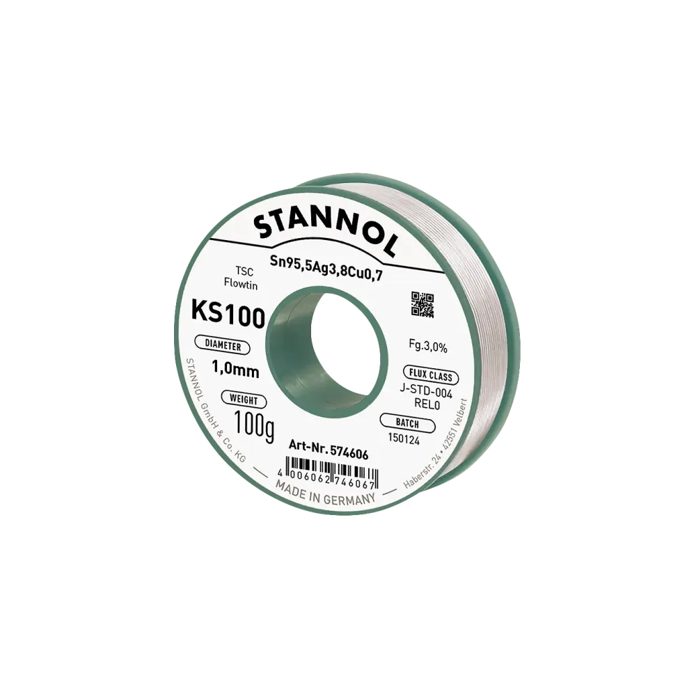 Fil à souder KS100, Sn95,5Ag3,8Cu0,7 - FLOWTIN TSC, RE L0, 1mm, 100g