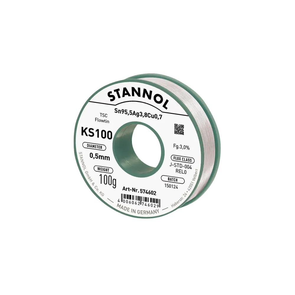 Solder wire KS100, Sn95,5Ag3,8Cu0,7 - FLOWTIN TSC, RE L0, 0.5mm, 100g