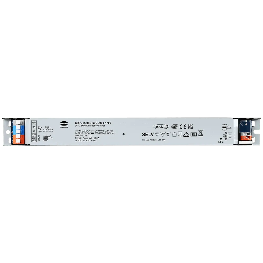 60W DALI2 DT6, AC-PUSH, linear constant current LED driver, NFC