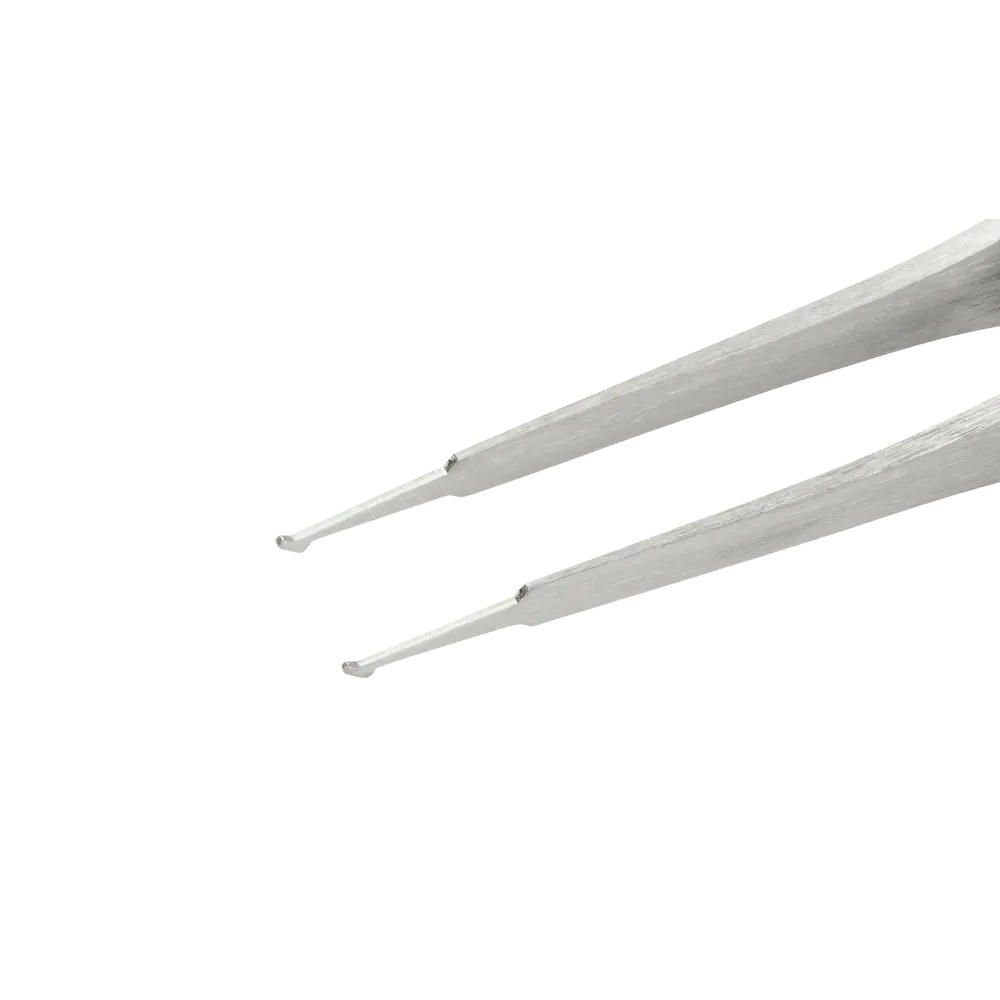 SMD tweezers angled 45° with fine tips for vertical application.