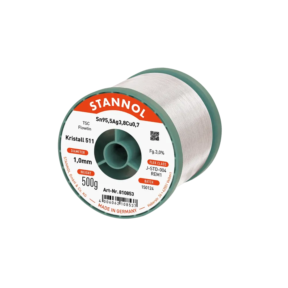 Solder wire crystal 511, Sn95,5Ag3,8Cu0,7 - FLOWTIN TSC, RE M1, 1mm, 500g
