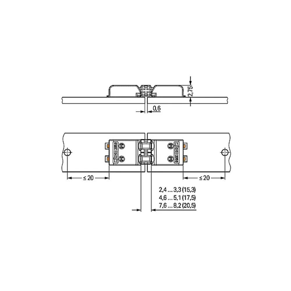 Wago connecting element (2-pole)